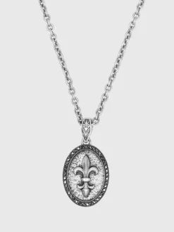 FLEUR DE LIS PENDANT NECKLACE WITH BLACK DIAMONDS-John Varvatos Sale